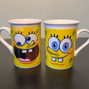 Set of 2 SpongeBob Squarepants Cartoon Mugs 2011 and 2012 VIACOM ~ Nickelodeon